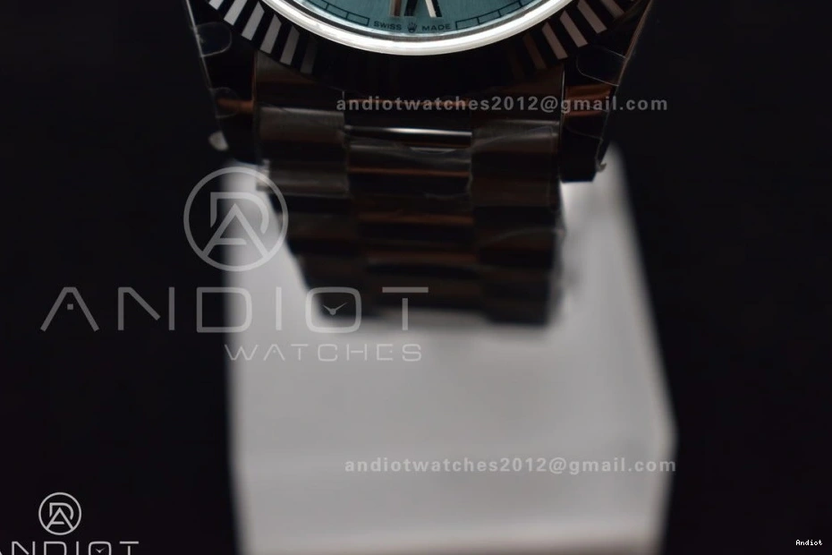 904L 40 Iced Roman Markers On Dial President Steel SS DayDate GMF Bracelet Blue A3255 V2 0123